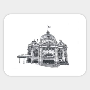 Flinders Street Station Melbourne. Hand Drawn Pen and Ink Sticker